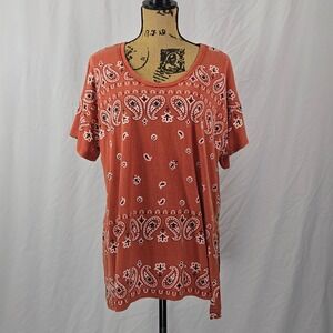 Blue B Urban Country Top Women's S Rust Red Paisley Bandana Boho Tunic NWT